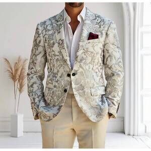NEW MIZUMI COUTURE embroidered sport blazer in white and gray